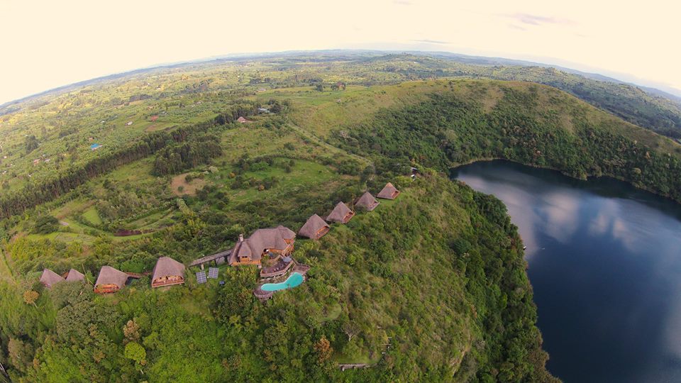 An aerial view of Kyaninga Lodge near Kibale National Park
