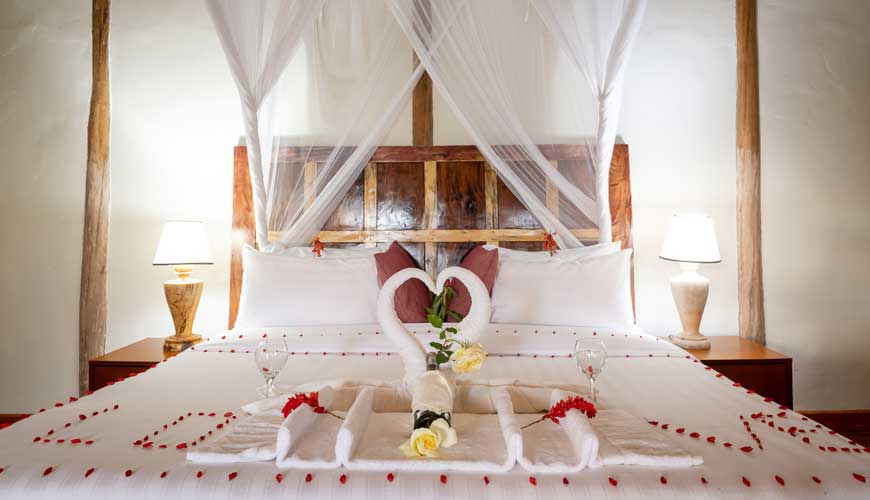 Honey moon double bed setting at Crater Safari Lodge