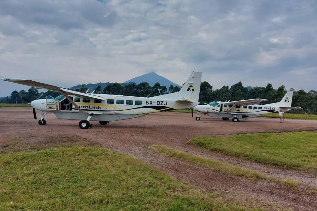 Aerolink's planes at a nearby airfield for flying chimpanzee trekking safari