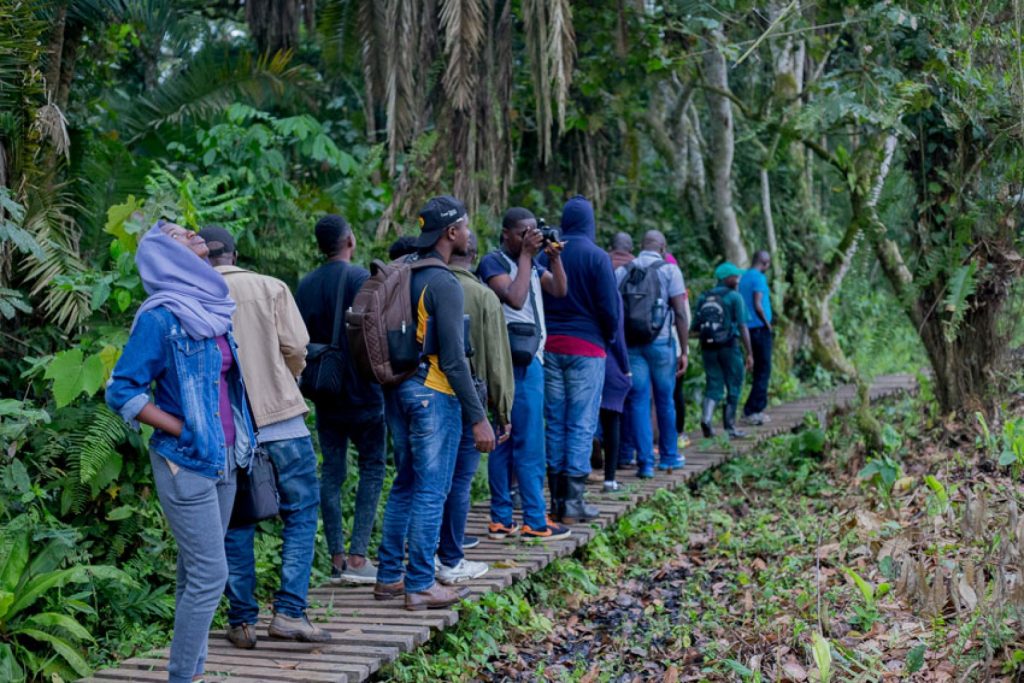 Students on Bigodi wetland sanctuary nature walk