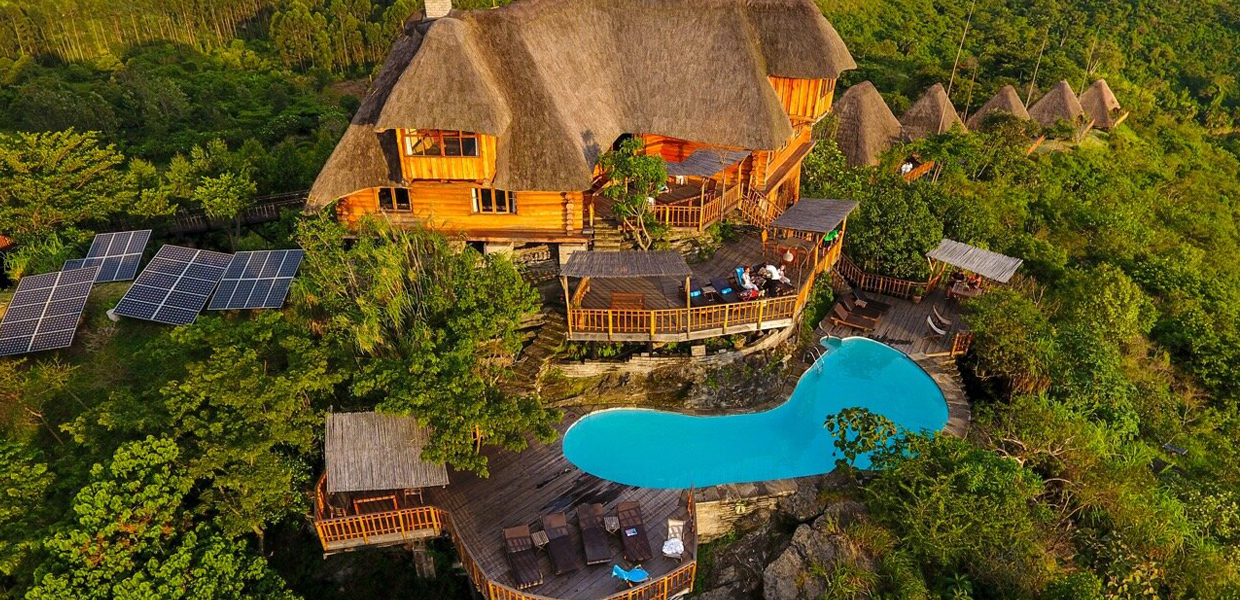 A aerial view of Kyaninga Lodge